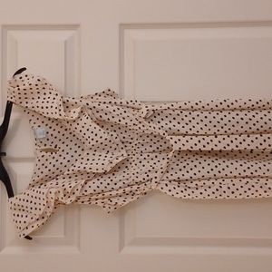 Motherhood maternity size large top cream with black spot tie ruffled neckline